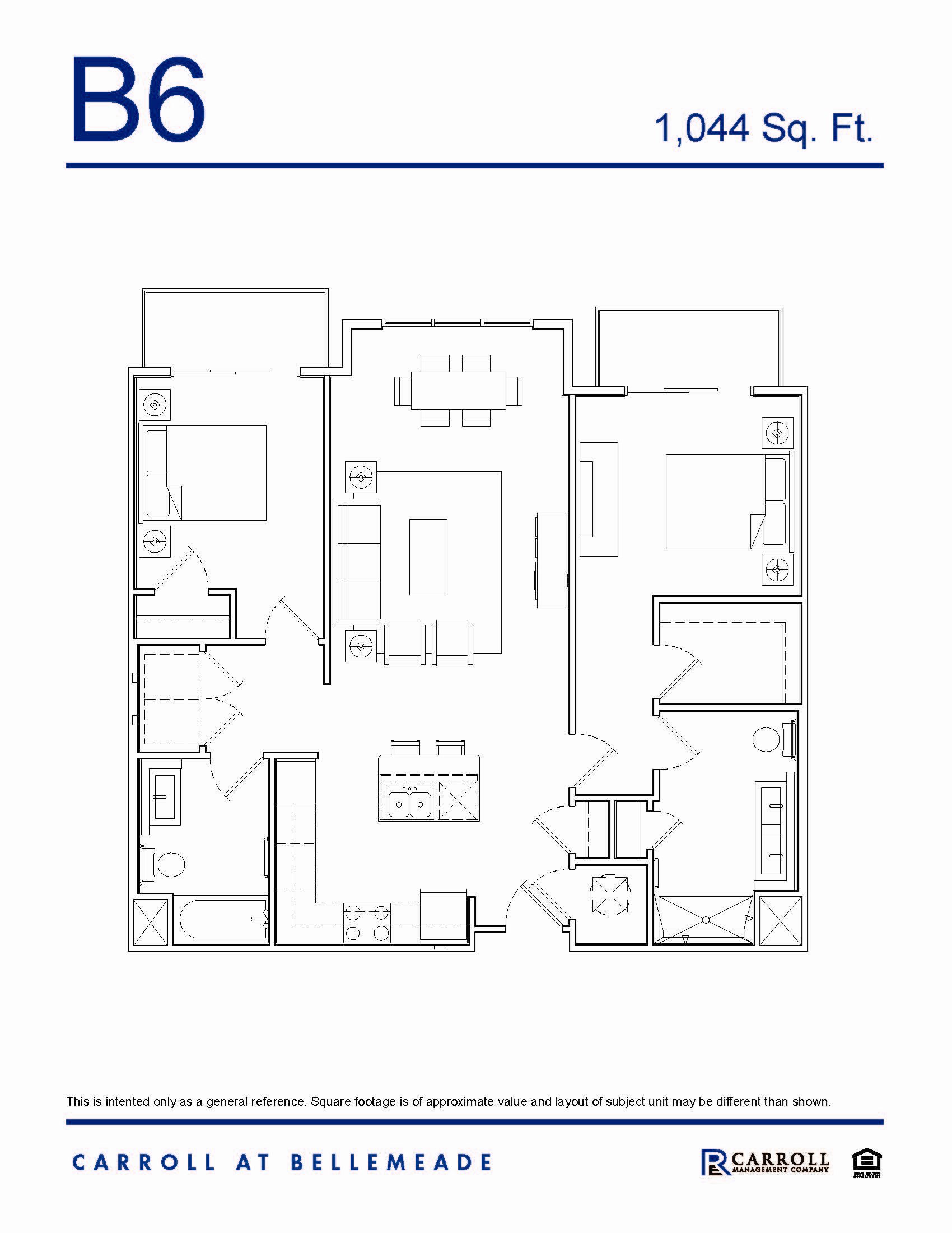 B6 Floor Plan Carroll at Bellemeade 2 Bedroom Apartment Floor Plan